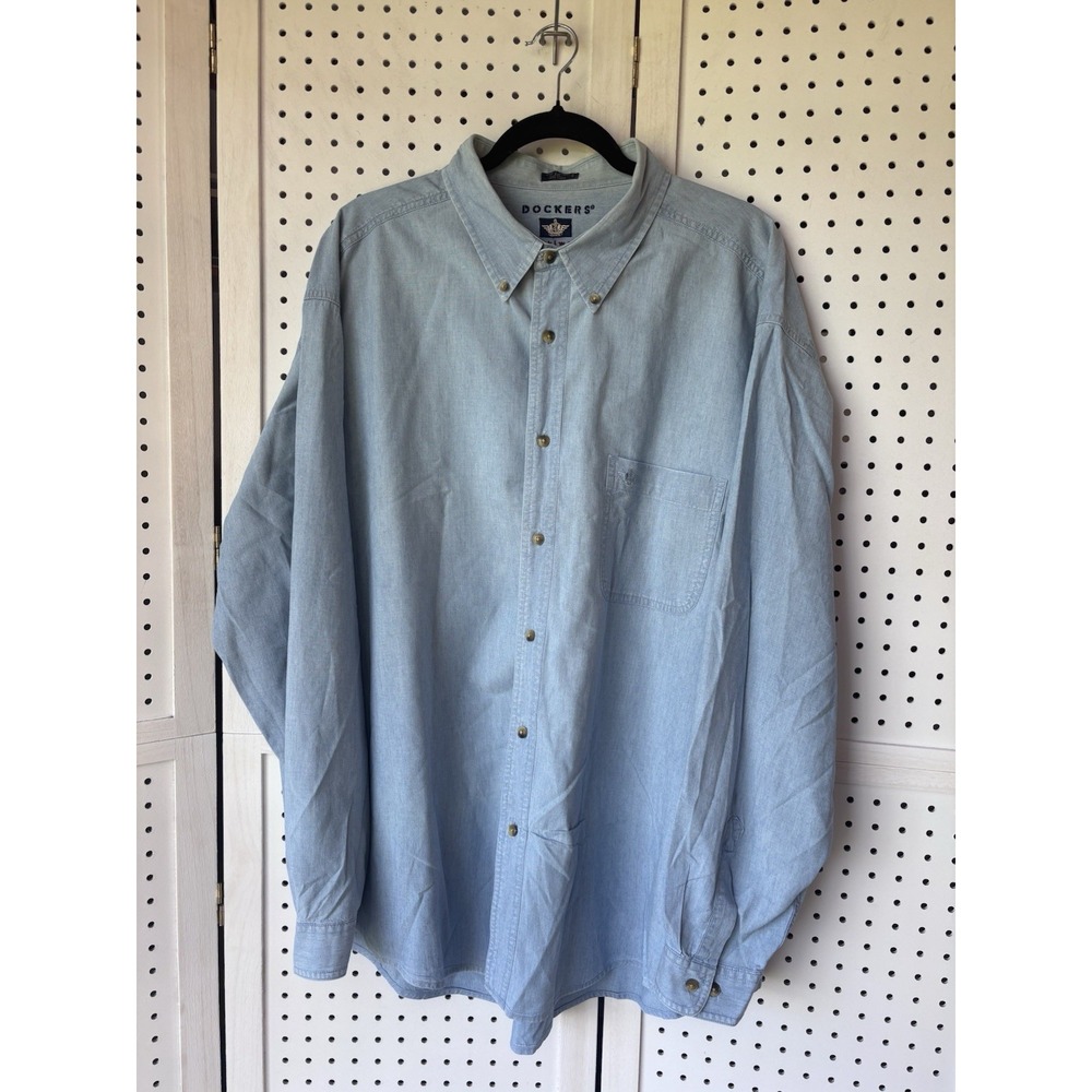 Dockers Khakiware Long SLV Button Down Shirt Chambray Blue Men's XXL Cotton